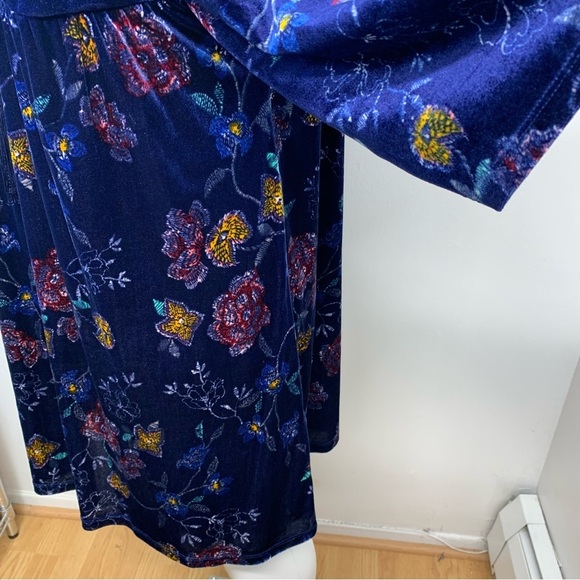 Love Legend Dress 20 Velvet Dark Blue Floral Empire Peasant Tassel Boho Flowy - Picture 5 of 10